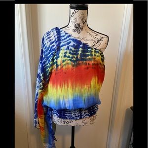 Women’s multicolor one sleeve sheer blouse